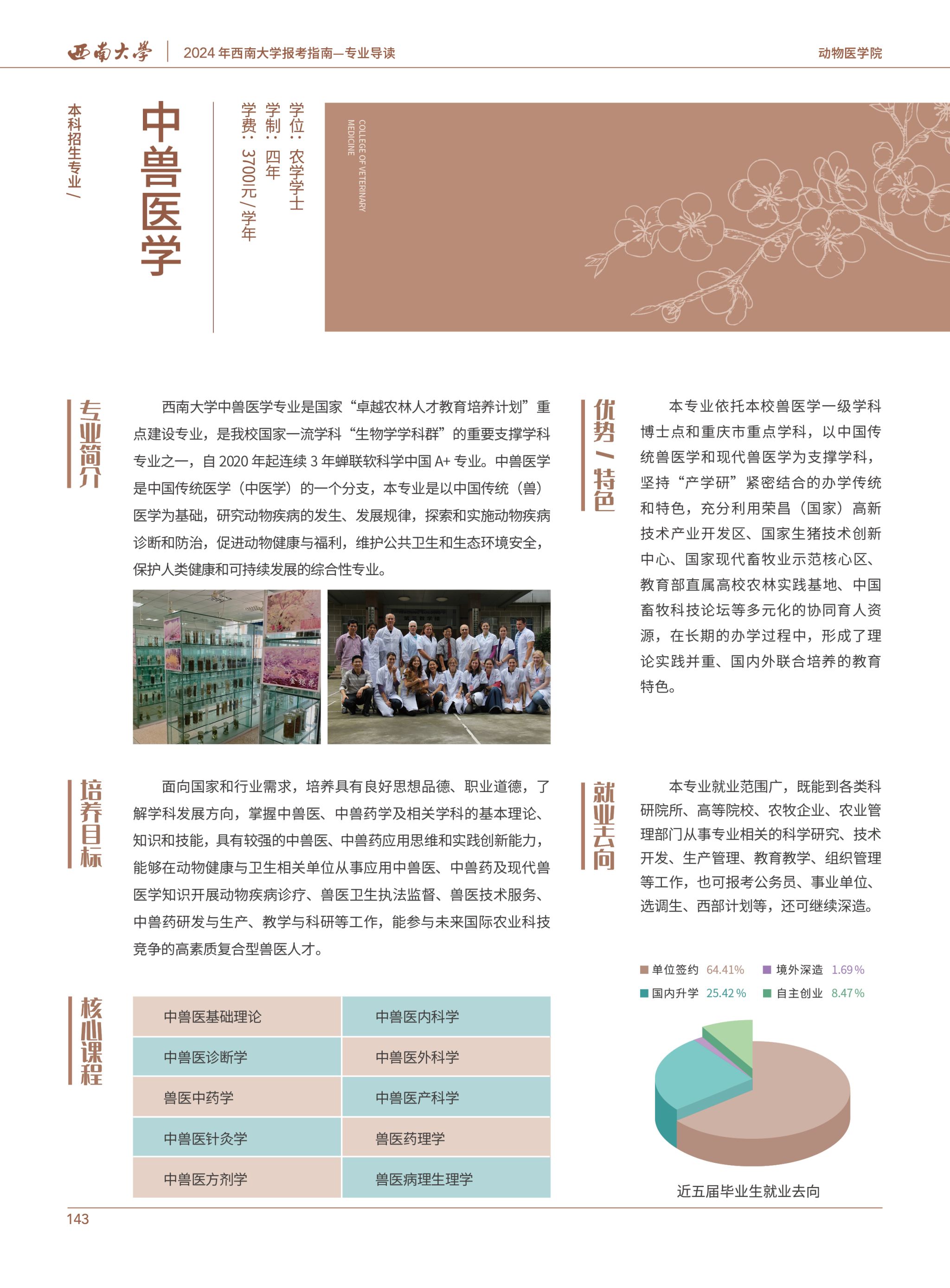 西南大学 / 动物医学院 / 中兽医学专业介绍及培养方案